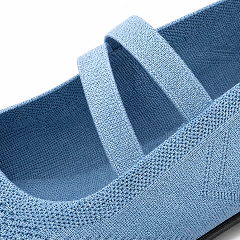 Soffea – Knit Mary Jane Flats with Elastic Straps for Women, Slip On Breathable Ballet Shoes