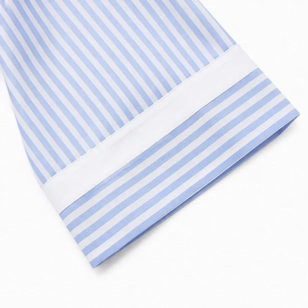 Marivelle – Striped V-Neck Tunic Dress with Pockets