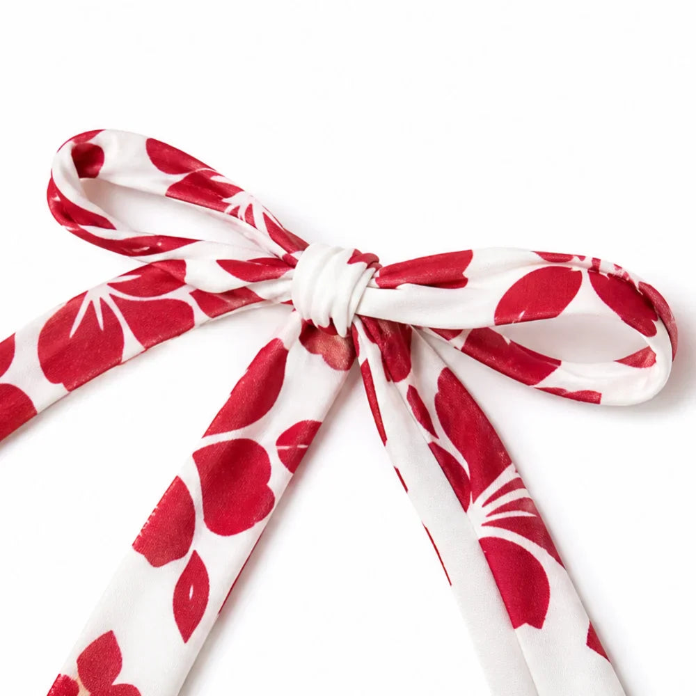 Florenza – Hibiscus Print Halter Bikini Set for Women, Side-Tie Bottoms, Tropical Swimwear