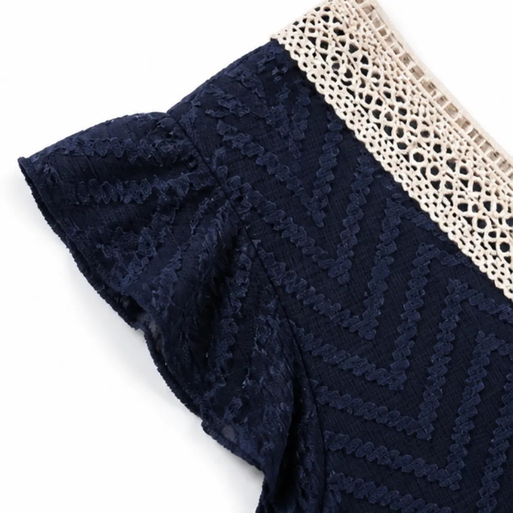 Solène – Crochet V-Neck Flutter Sleeve Summer Dress