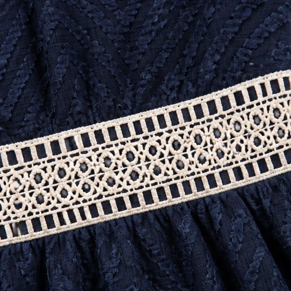 Solène – Crochet V-Neck Flutter Sleeve Summer Dress