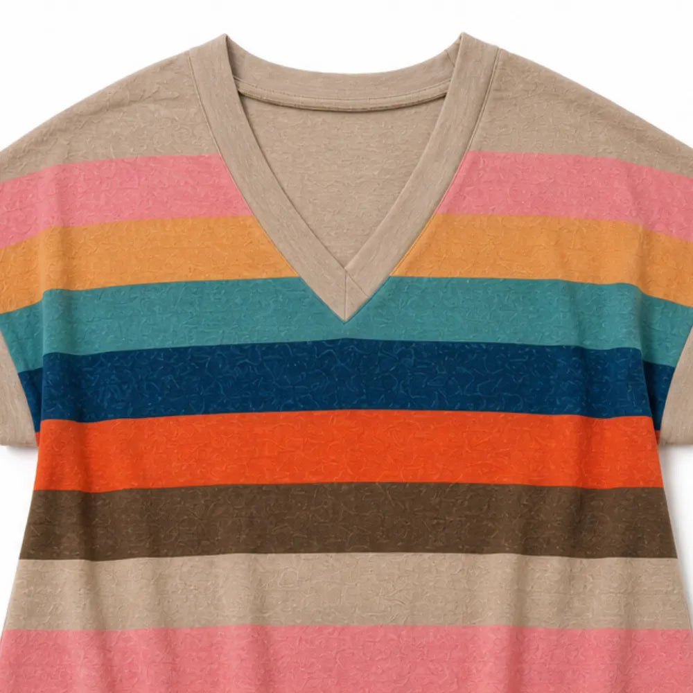 Marlowen – Striped V-Neck Knit T-Shirt Dress for Women, Soft Summer Casual