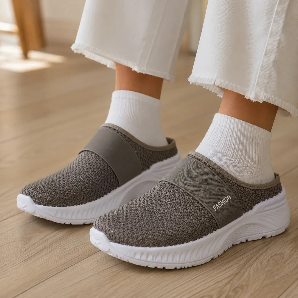 Stride & Soft – Women's Slip On Platform Mesh Sneakers, Breathable Non-Slip Mules