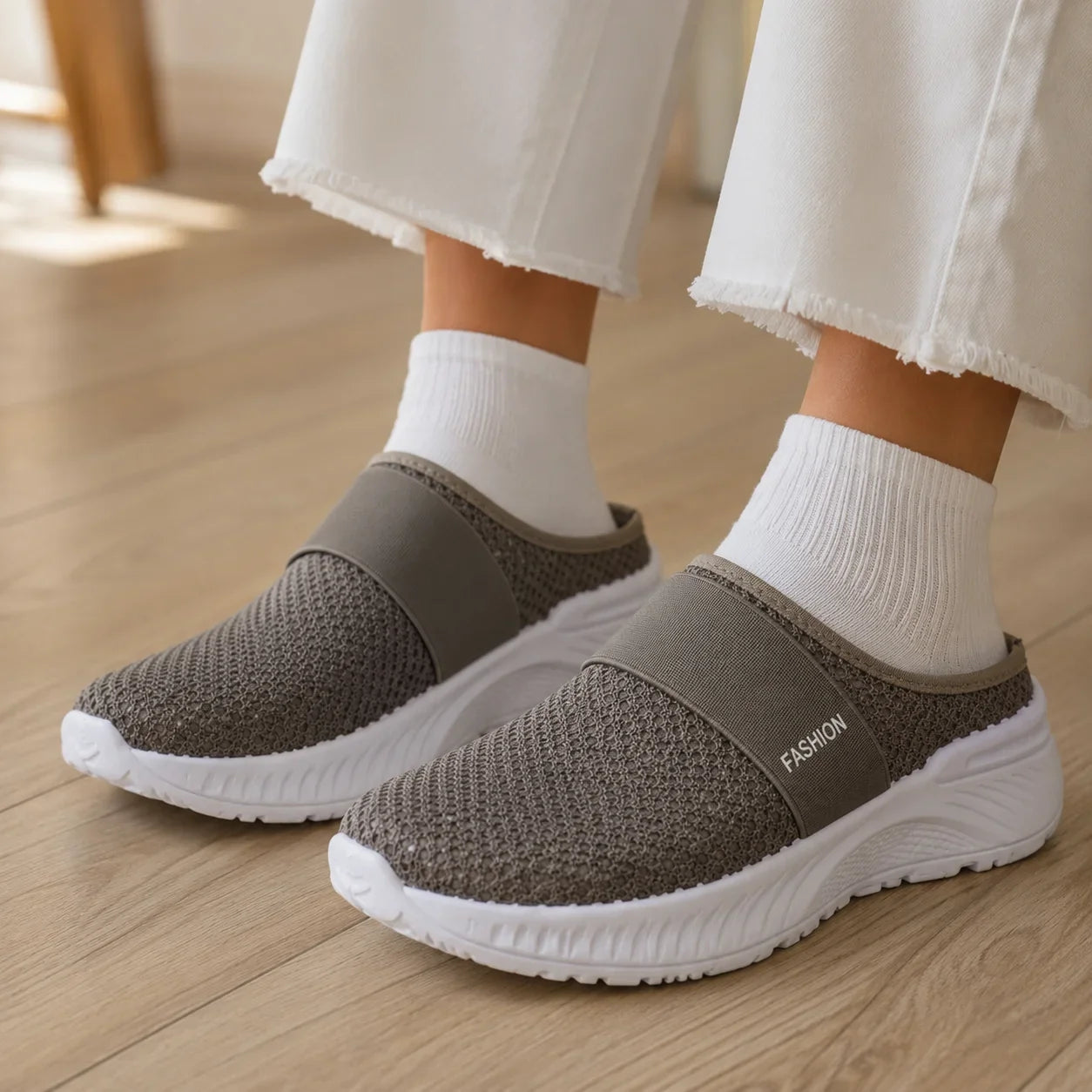 Stride & Soft – Women's Slip On Platform Mesh Sneakers, Breathable Non-Slip Mules