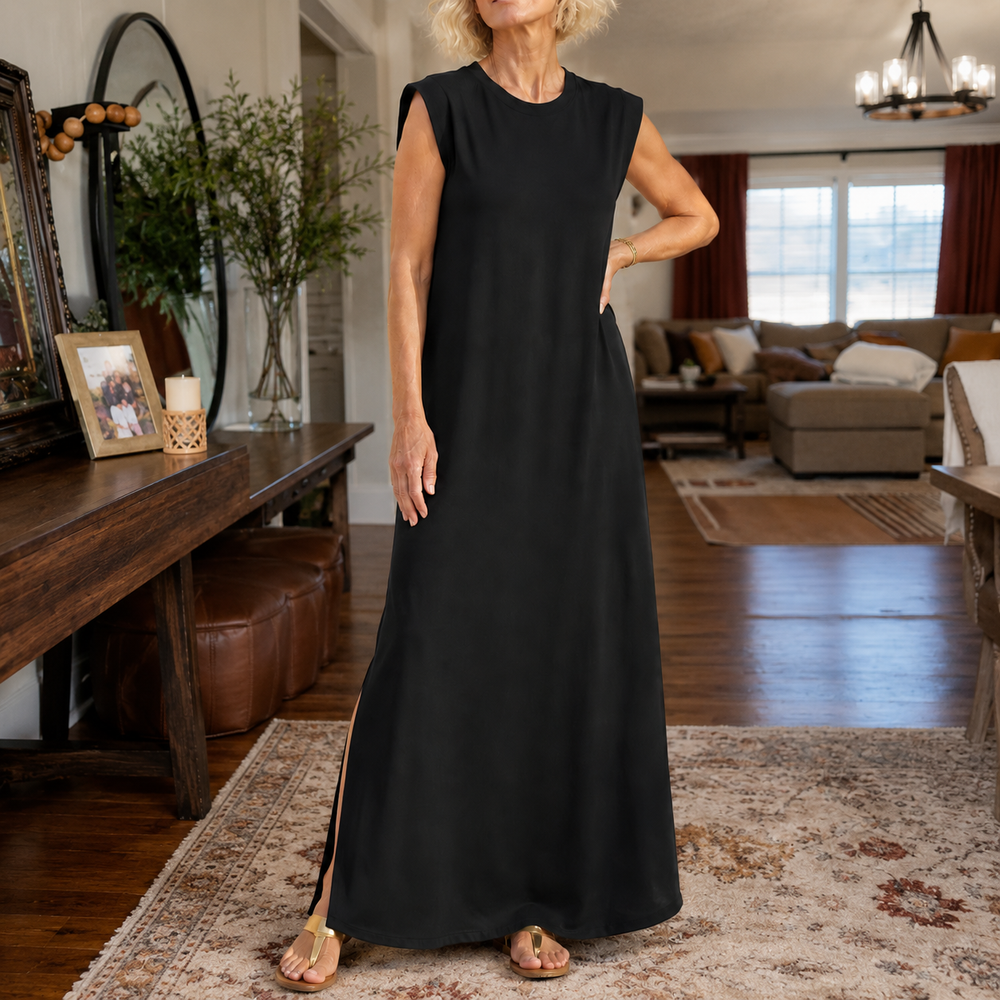 Marella™ – Wrinkle-Free Split-Hem Maxi Dress with Pockets
