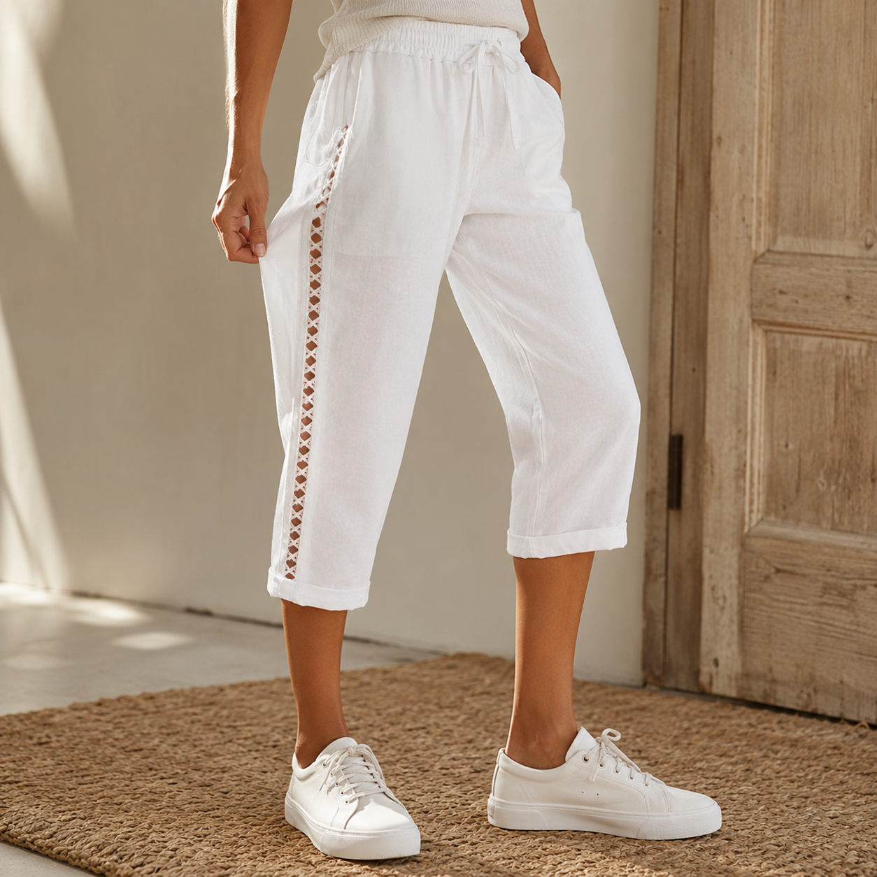 Lunava™ – Lace-Side Capri Pants for Women
