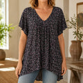 Florenza – Floral V-neck Short Sleeve Tunic Top for Women