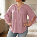 Vivelyn – Women's V-Neck Ruffle Sleeve Blouse, Flowy Casual Top in 4 Colors