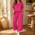 Lounella – Women's Pintucked Lounge Set with Wide-Leg Pants and Pockets