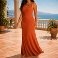 Solenza – Ribbed V-Neck Ring Strap Maxi Dress