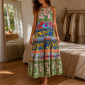 Soleva – Bold Floral Print Halter Maxi Dress for Women