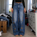 Velmora – Wide Leg Jeans with Brass Grommet Side Detail, High Rise