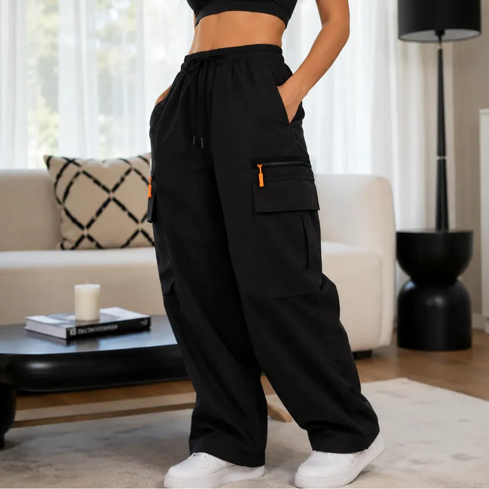 Solene – Wide-Leg Drawstring Cargo Pants with Pockets