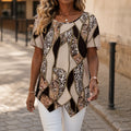 Velora – Asymmetric Hem Leopard Paisley Print Tunic Top