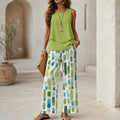 Solenza – Watercolor Print Two-Piece Set with Wide-Leg Pants and Flowy Tank