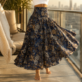 Floressa – Smocked High-Waist Floral Maxi Skirt with Flowy A-Line Sweep