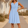 Solenne – Lace Trim V-Neck Linen-Look Summer Shift Dress