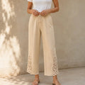Solenne – Women's Wide Leg Drawstring Pants with Floral Cutwork Hem