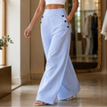 Marella – High-Waist Wide-Leg Pinstripe Trousers with Side Buttons