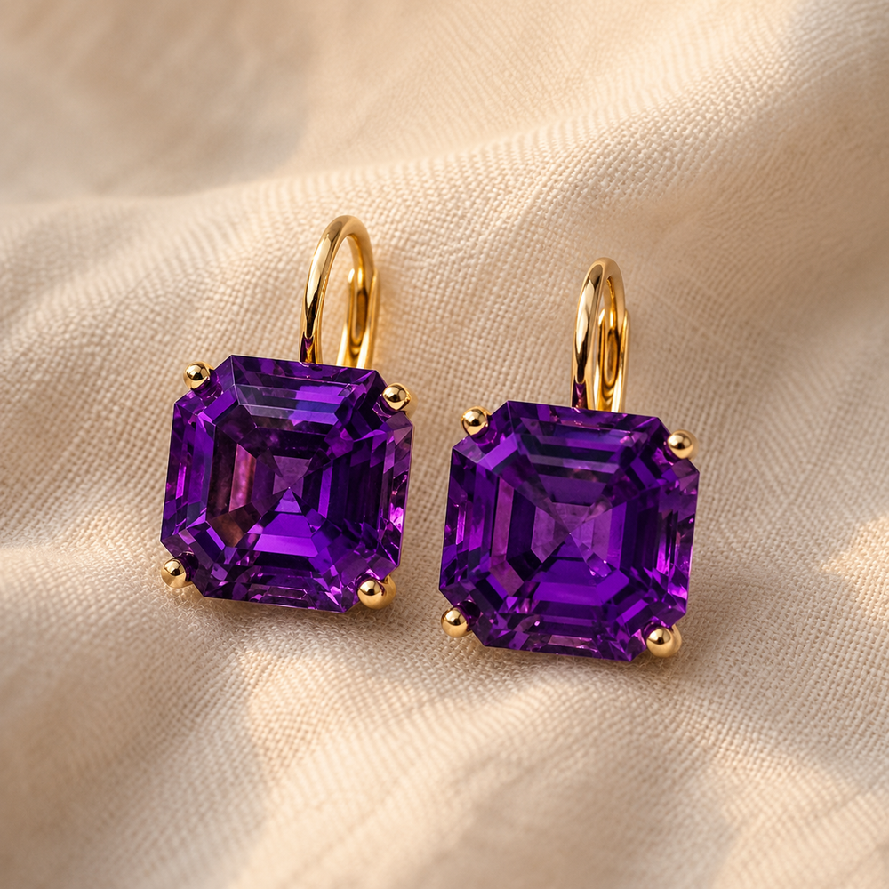Lunera – Amethyst purple drop earrings, gold finish