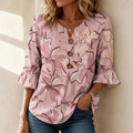 Roselisse™ – Watercolor Floral Ruffle Sleeve V-Neck Blouse
