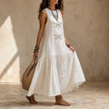 Solenne – Sleeveless Dragonfly Maxi Dress with Drop Waist