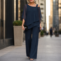 Elorvia™ – Overlay Wide Leg Pantsuit Set for Women