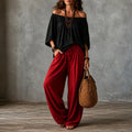 Solenza – Off-Shoulder Boho Top and Lantern Pants Set for Women