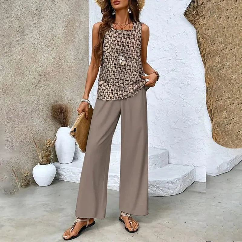 Soléne – Flowy Sleeveless Top and Wide Leg Pants 2 Piece Set