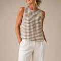 Linelle – Sleeveless Gingham Shell Top for Women, Boxy A-Line Summer Blouse