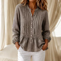 Lunavelle – Pintuck Peplum Button-Up Blouse