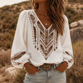 Soluna – Embroidered Boho Blouse, V-Neck, Balloon Sleeve