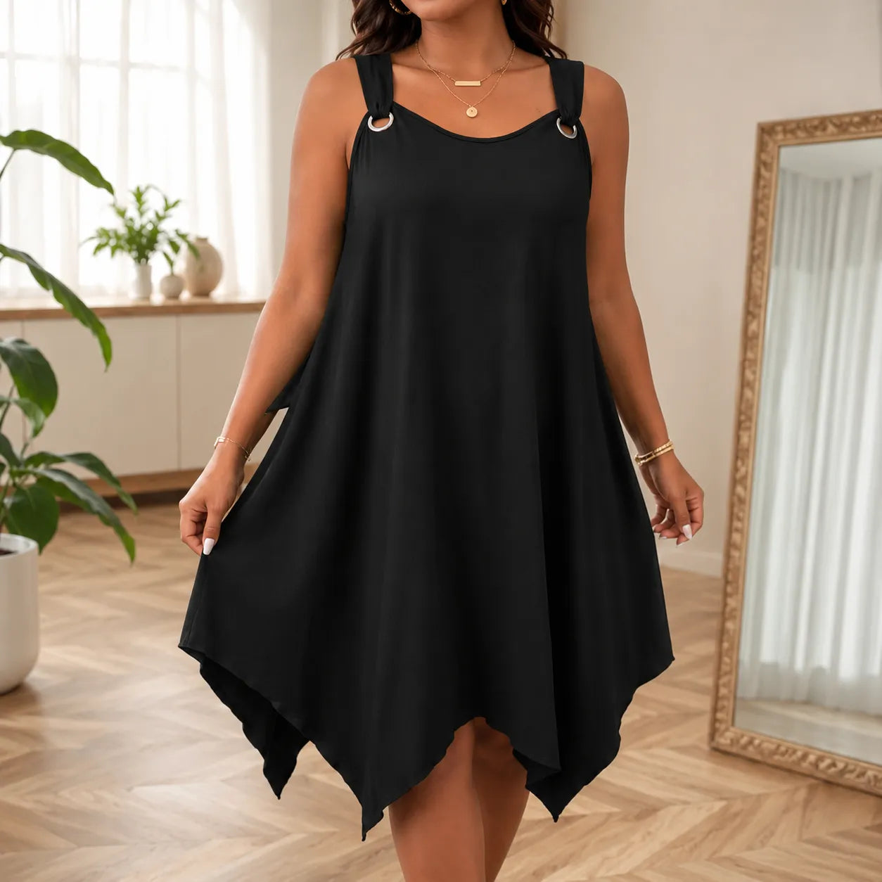 Marella – Flowy Sleeveless Sundress with Asymmetric Handkerchief Hem