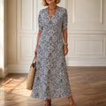 Florenza – Vintage Paisley V-Neck A-Line Maxi Dress with Half Sleeves