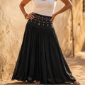 Soléra – High Waist A-Line Boho Maxi Skirt for Women