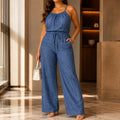 Soraya – Halter Wide-Leg Drawstring Jumpsuit, Summer Denim-Look