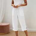 Lyriva™ – Women's Capri Pants with Drawstring Waist, Pockets and Button-Slit Hem