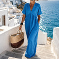 Mira Coast – Soft Maxi Dress with Oversized V-Neck and Pockets
