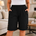 Velora – Plus Size Elastic Waist Capri Pants with Side Button Detail