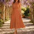 Soliana – Pleated Polka Dot Halter Midi Dress for Women