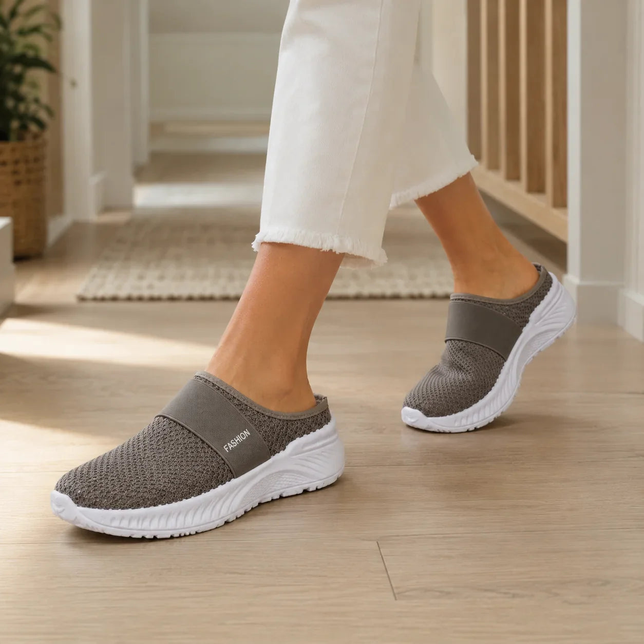 Stride & Soft – Women's Slip On Platform Mesh Sneakers, Breathable Non-Slip Mules
