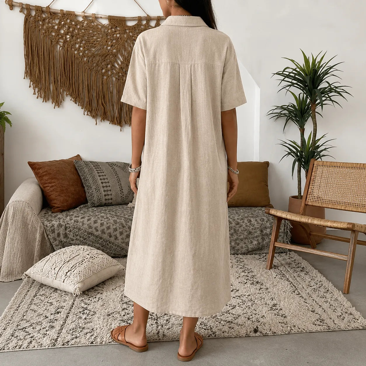 Lunavia – Women's Oversized Midi Shirt Dress