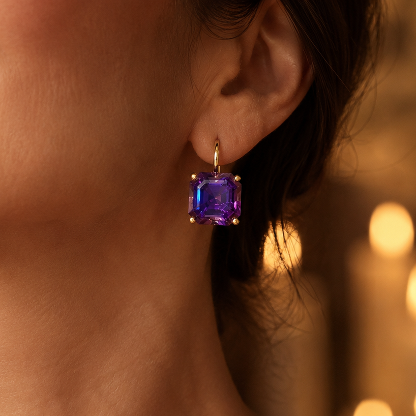 Lunera – Amethyst purple drop earrings, gold finish