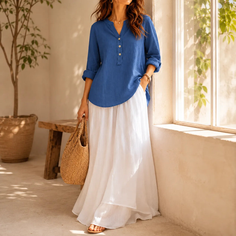 Amberlys – Airy Blouse with V-Neck and Buttons