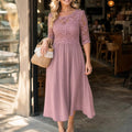 Florenza – Floral Lace-look Bodice Midi Dress with Flowy Skirt