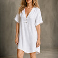 Soléne – Oversized V-Neck Linen-Look Tunic Dress, Breezy Summer Cover-Up