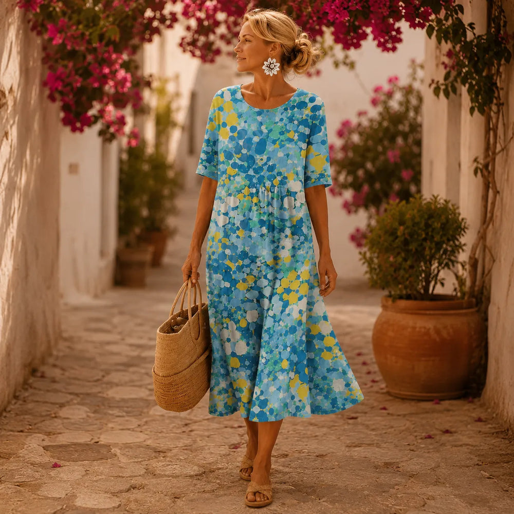 Soleia – Watercolor print flowing midi dress with pockets