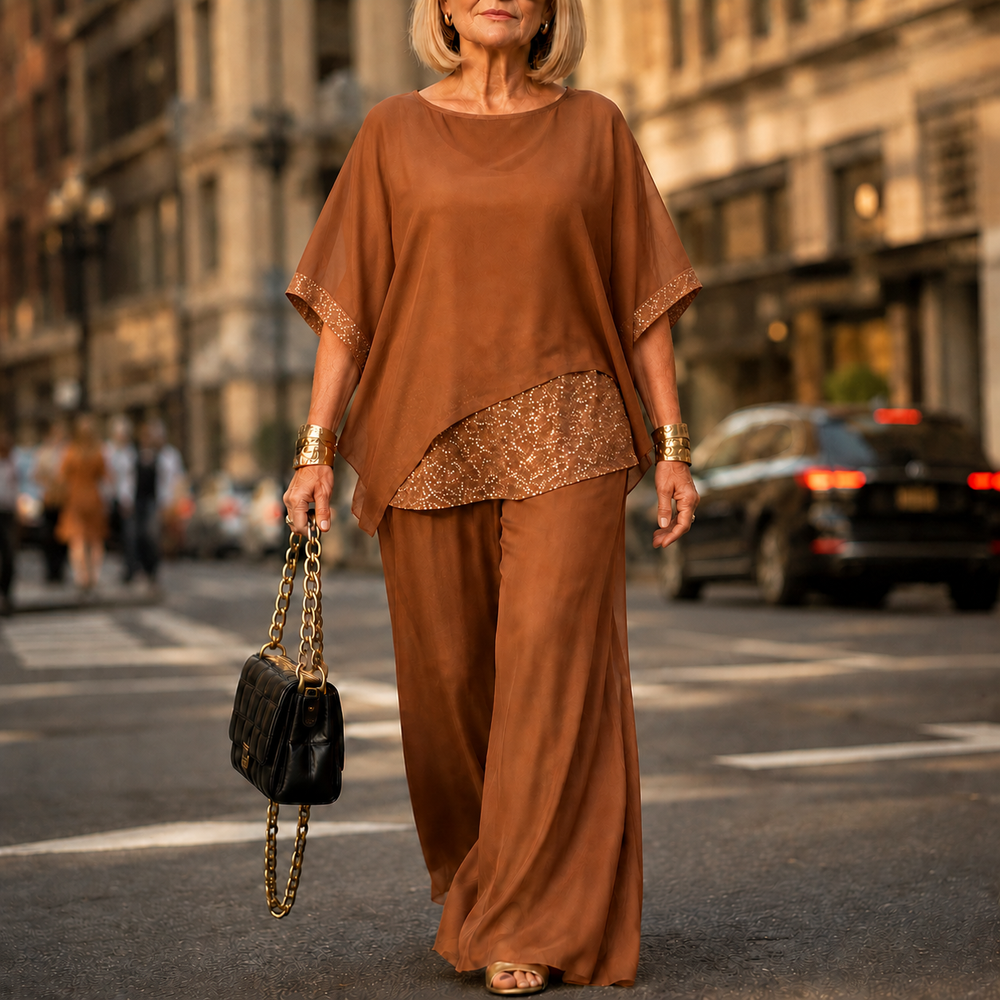 Lumésa™ – Chiffon Sequin Two-Piece Pantsuit Set