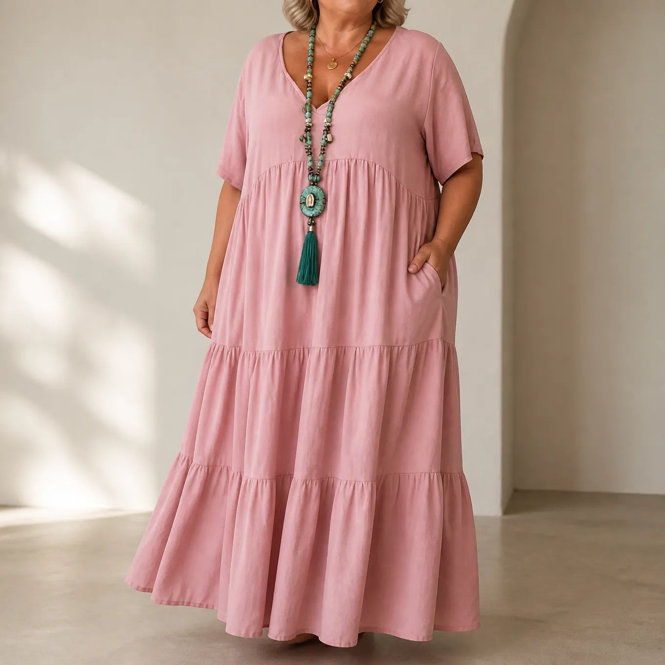 Florelle – Flowy Tiered V-Neck Maxi Dress for Women