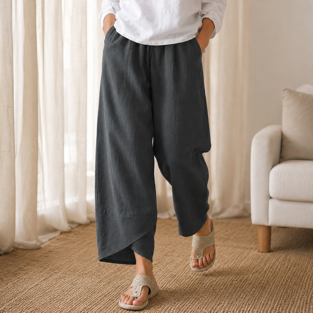Solivia™ – Tulip Hem Cropped Wide Leg Pants with Pockets